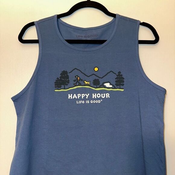 Life is Good Unisex Blue Tank Top Hiking Mountain Dog Print Size Small NWT - Picture 3 of 8